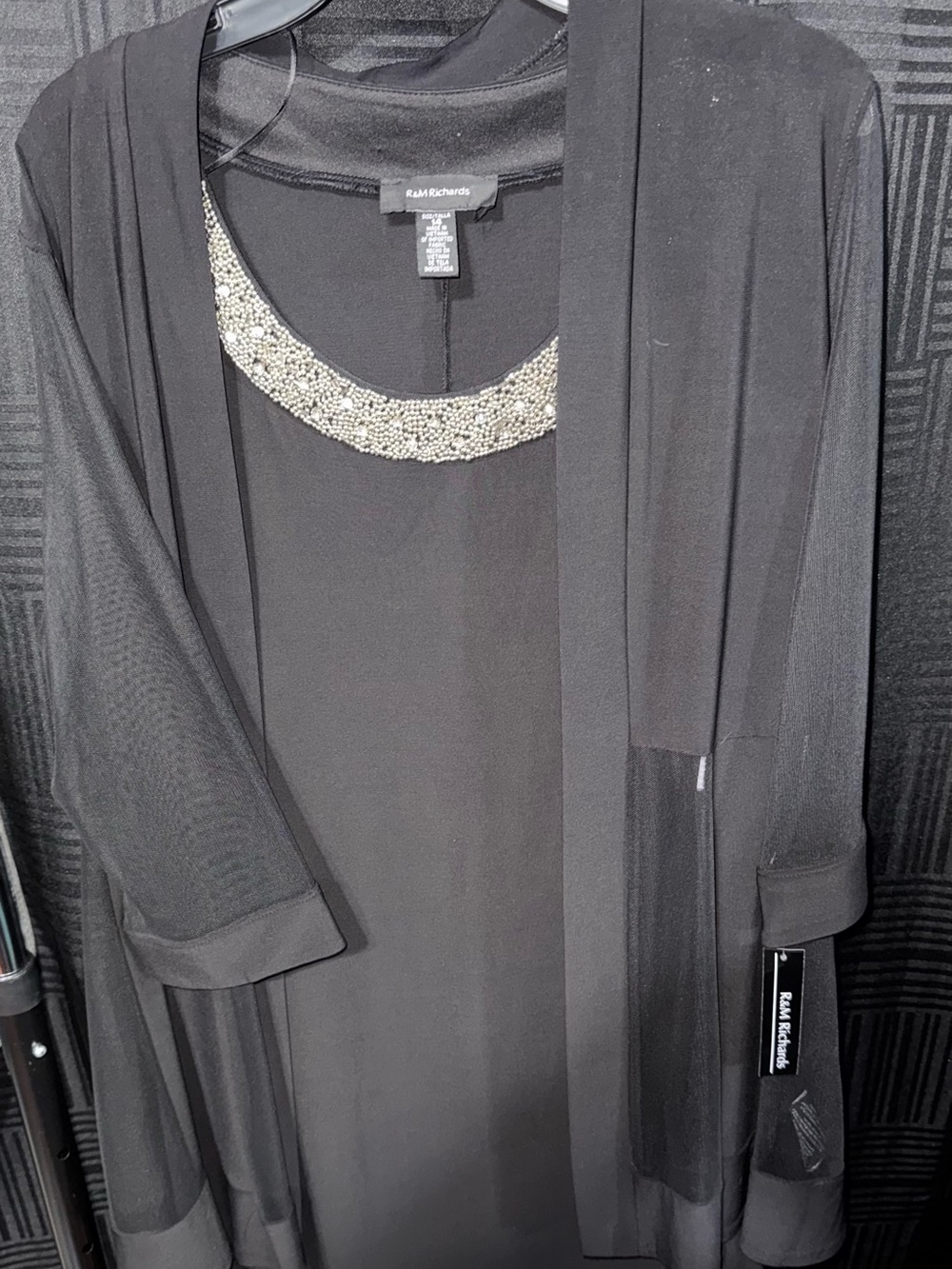 R&M Richards Black Dress with Beaded Silver Neckline